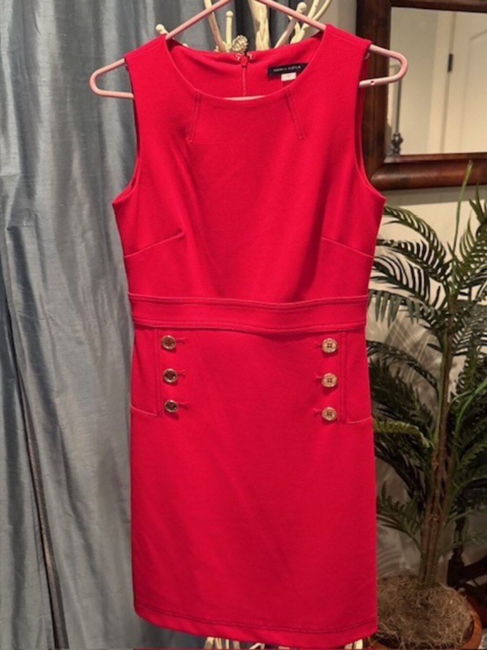 TOMMY HILFIGER Red Sheath Dress Patriotic Gold Buttons Size 2 NWOT Sporty!